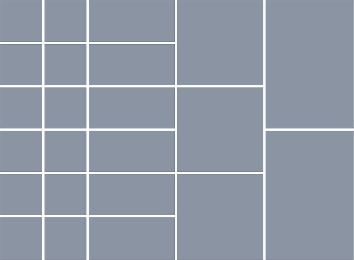 'Abstrakcyjny wzór złożony z prostokątnych szarych płaszczyzn o różnych rozmiarach, rozdzielonych białymi liniami.'