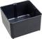 Prostokątny czarny pojemnik z tworzywa sztucznego o gładkich krawędziach i otwartej górze.