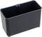Czarny, prostokątny pojemnik z tworzywa sztucznego z otwartą pokrywą, odpowiedni do organizacji lub przechowywania przedmiotów.