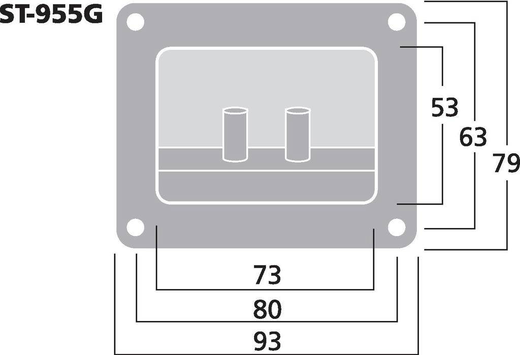 Rysunek prostokątnej tulei o wymiarach: szerokość 93 mm, wysokość 79 mm. Zawiera dwa złącza oraz dodatkowe oznaczenia wymiarowe w mm.