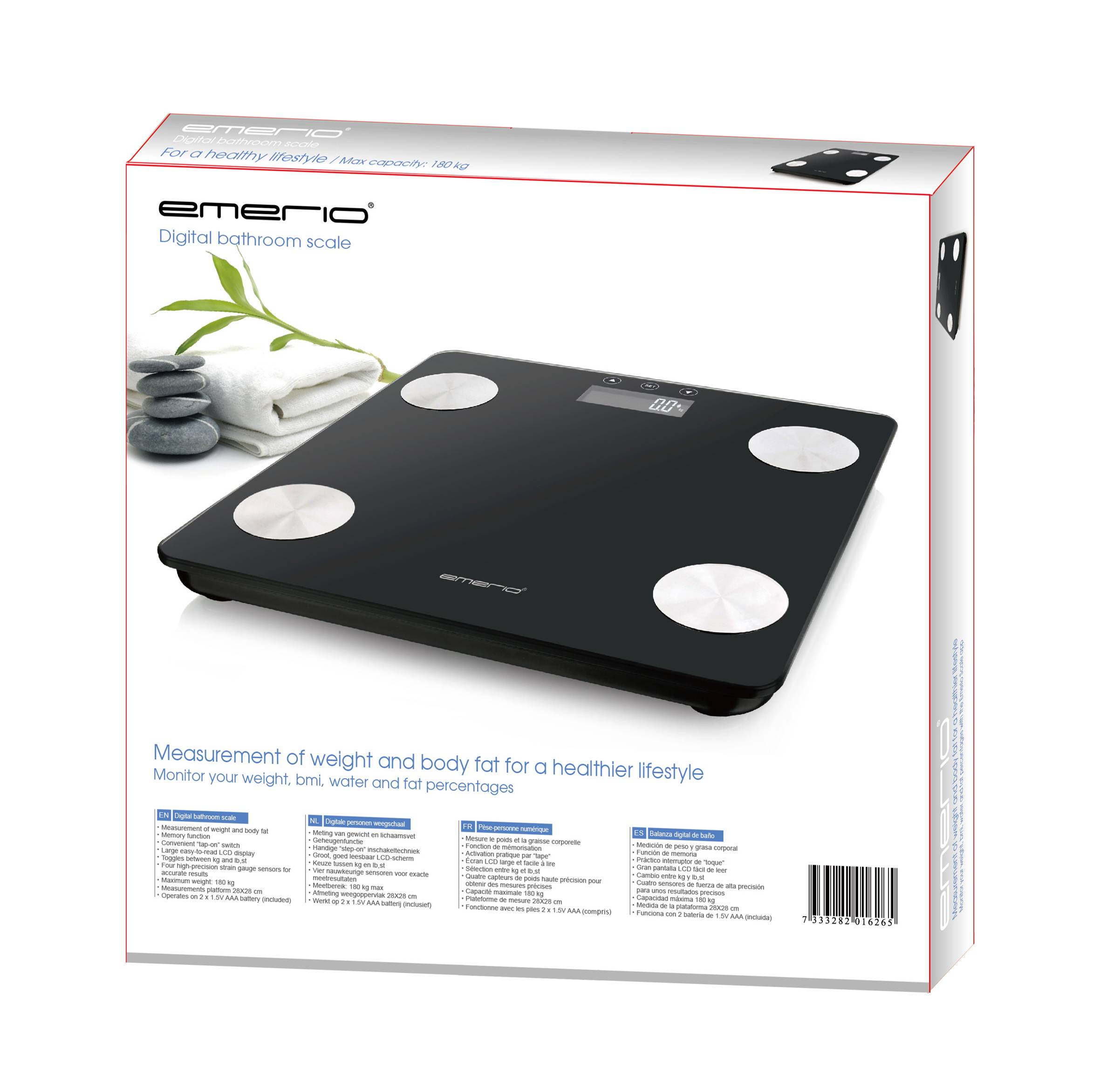 EMERIO BR-125479 Цифрові персональні ваги Макс. діапазон вимірювання = 180 кг Чорний