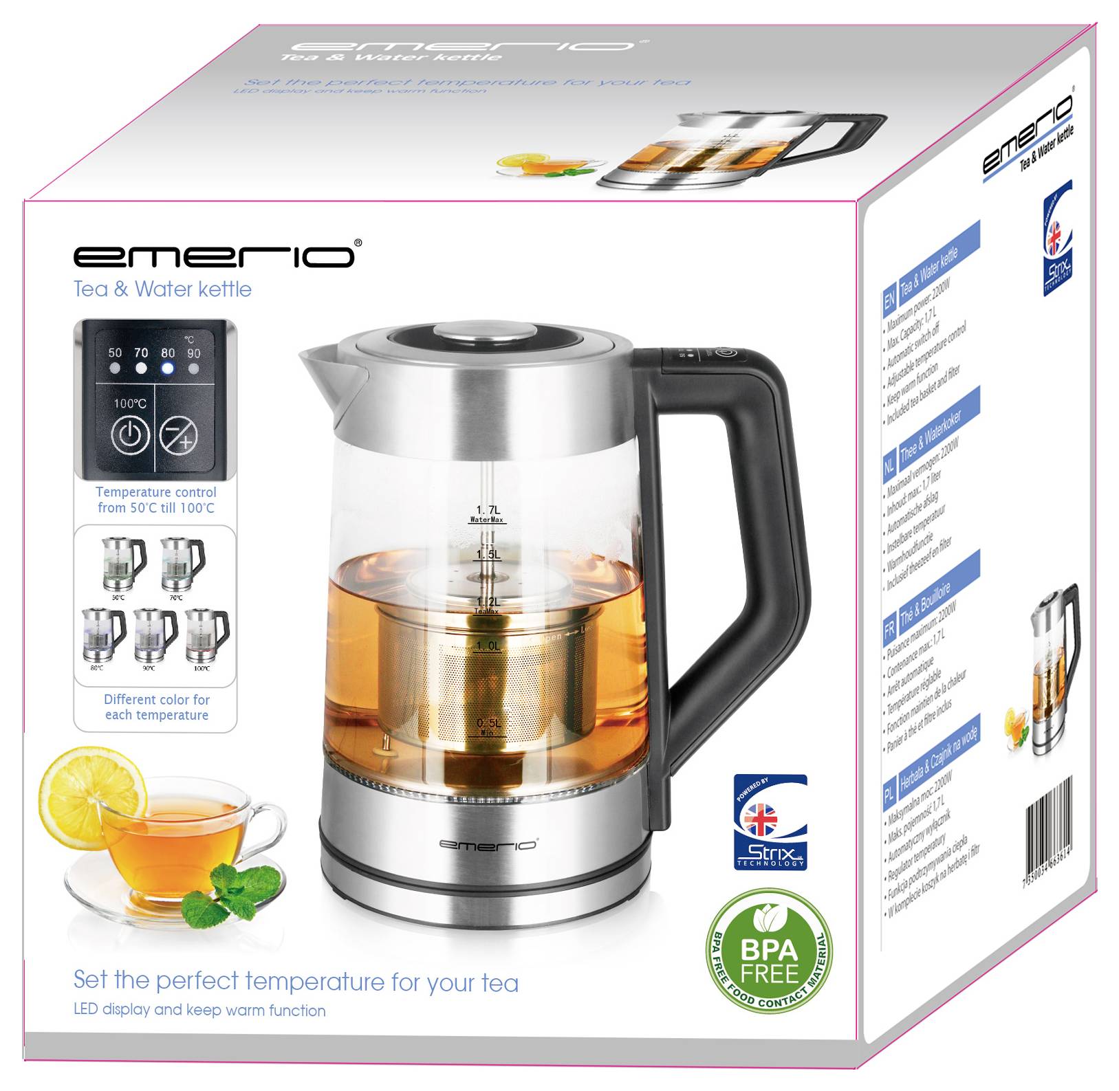 EMERIO WK-122730 Заварник для чаю з нержавіючої сталі, чорний, прозорий