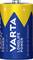 Bateria w niebiesko-żółtym wzornictwie z napisem 'VARTA Longlife Power'. Typ LR20, 1,5V. Informacja producenta: 'Made in Germany'.