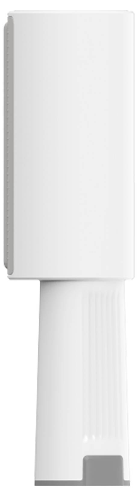 Biała, prostokątna szczotka z uchwytem, ustawiona pionowo. Używana głównie do czyszczenia odzieży lub powierzchni mebli.