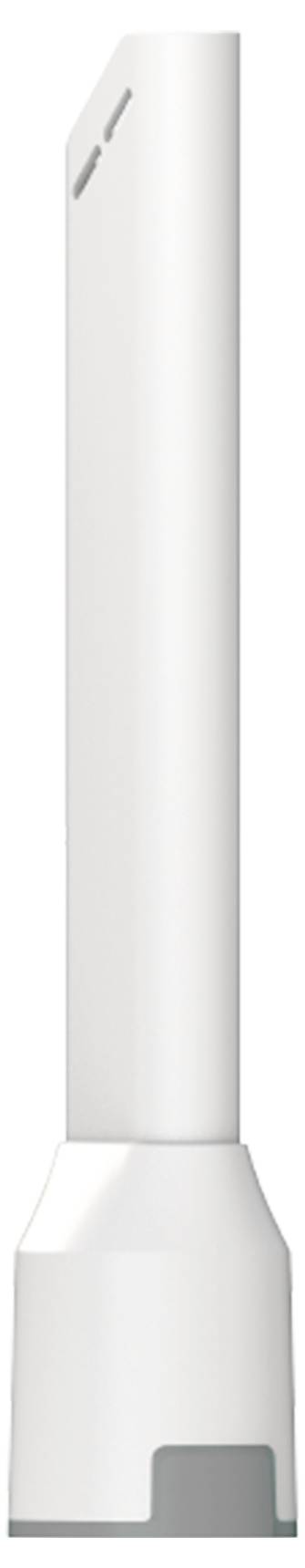 Białe, smukłe urządzenie o prostokątnym kształcie, przypominające nowoczesny oczyszczacz powietrza lub wentylator.