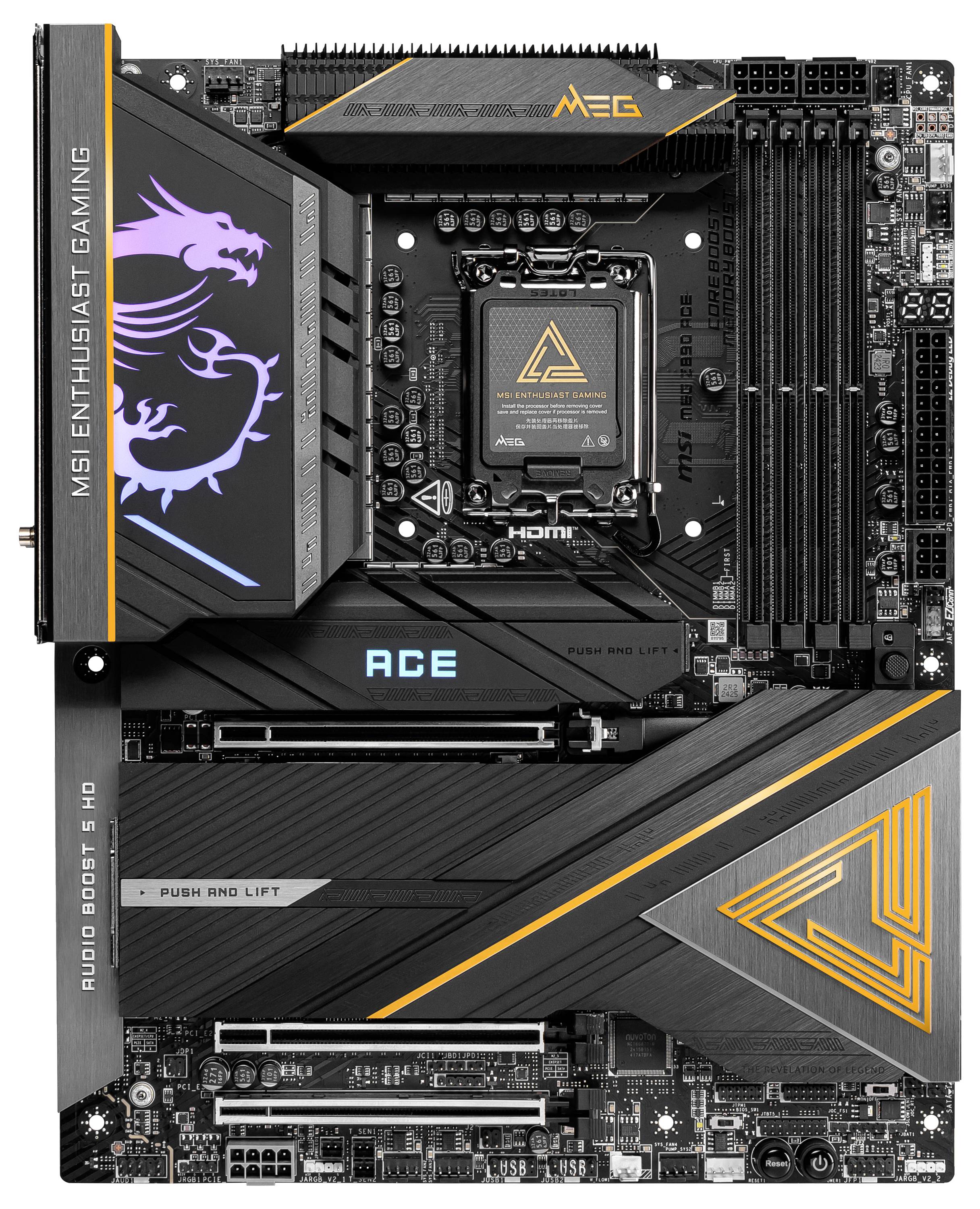 Płyta główna MSI Enthusiast Gaming z elementami RGB i systemem chłodzenia. Idealna do wydajnych komputerów dla graczy.