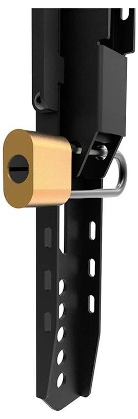 Metalowy zamek zabezpiecza regulowaną blaszkę z otworami.