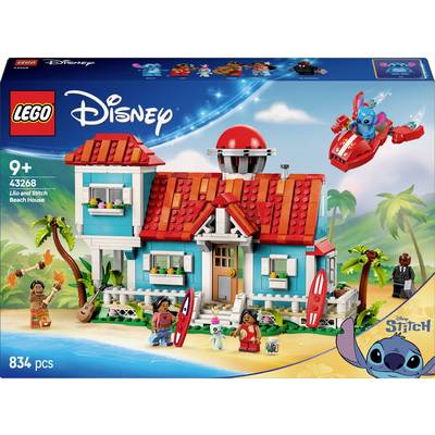 Zestaw LEGO z willą na plaży z filmu Disney'a 'Lilo i Stitch', 834 elementy, w zestawie figurki i deski surfingowe, odpowiedni dla dzieci od 9 lat.