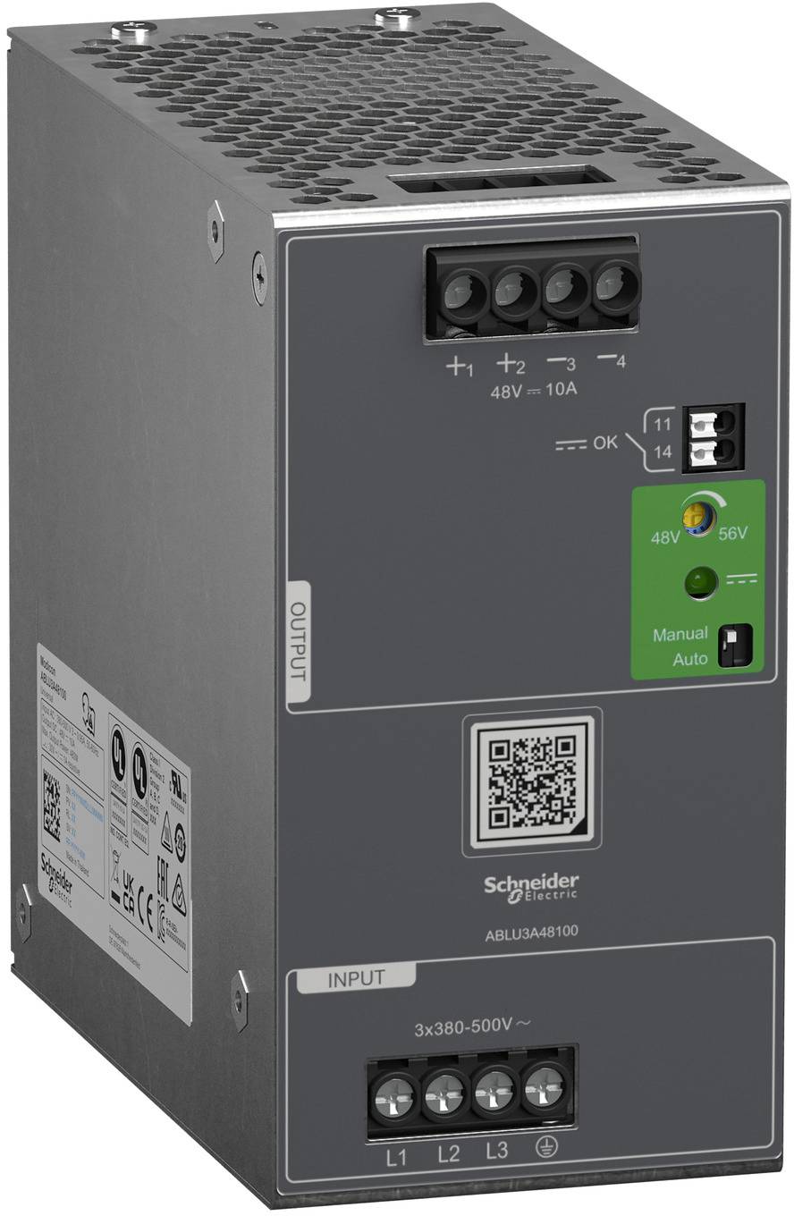 Schneider Electric ABLU3A48100 Zasilacz Modicon ABLU, uniwersalny, impulsowy, 380-500 V AC, 3-fazowy, 48 V DC, 10 A, 480 W Zasilacz 1 szt.