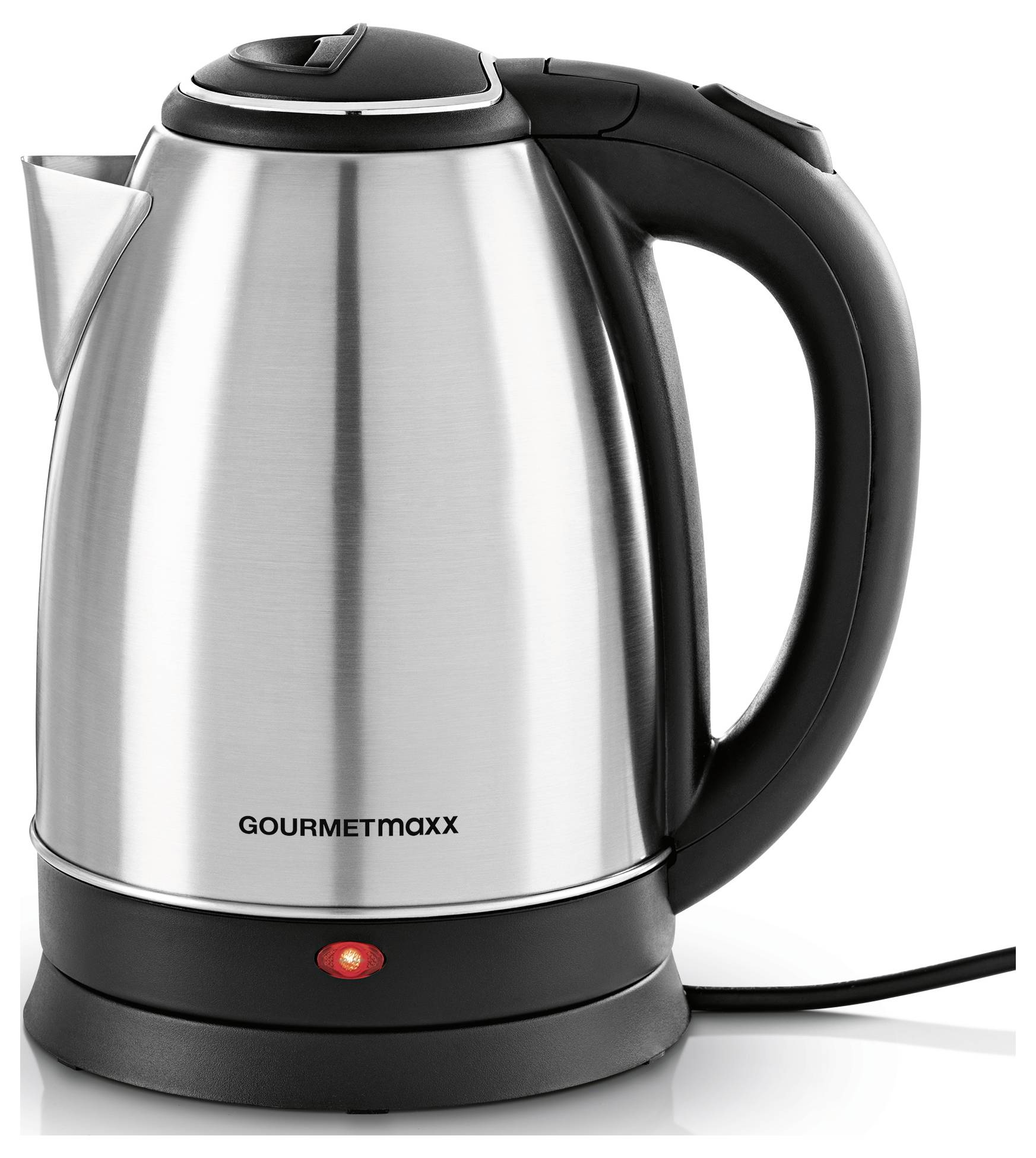 Бездротовий чайник GourmetMaxx, нержавіюча сталь, чорний, місткість: 1,8
