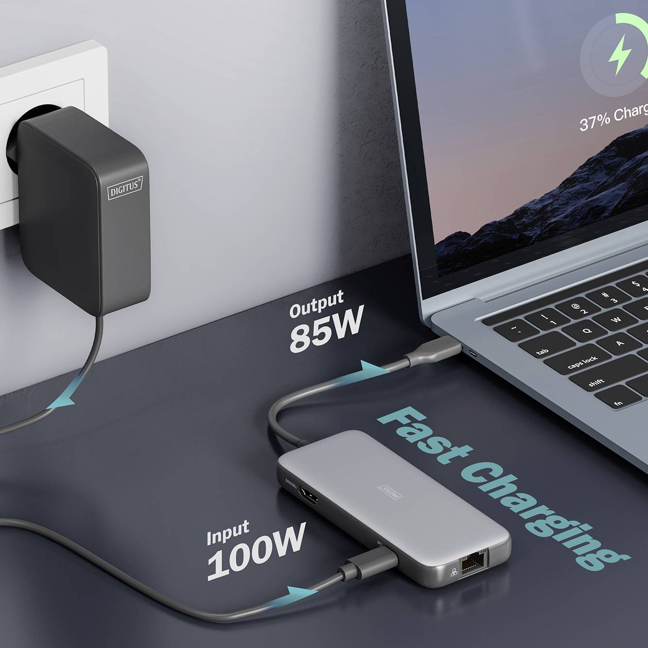 Stacja dokująca USB-C® Digitus DA-70914 z funkcją ładowania, zintegrowany czytnik kart, zasilanie USB-C®-5