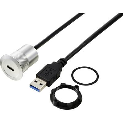 'Przejściówka z USB 3.0 na USB-C' pokazuje wtyk USB-A, złącze USB-C z srebrną ramką i pierścieniami mocującymi.
