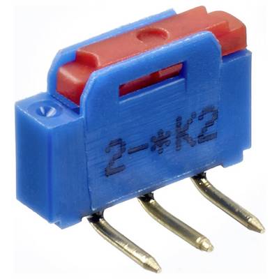 Niebieski elektryczny złącz z trzema metalowymi pinami i czerwonym przełącznikiem, na którym widnieje napis '2-*K2'.