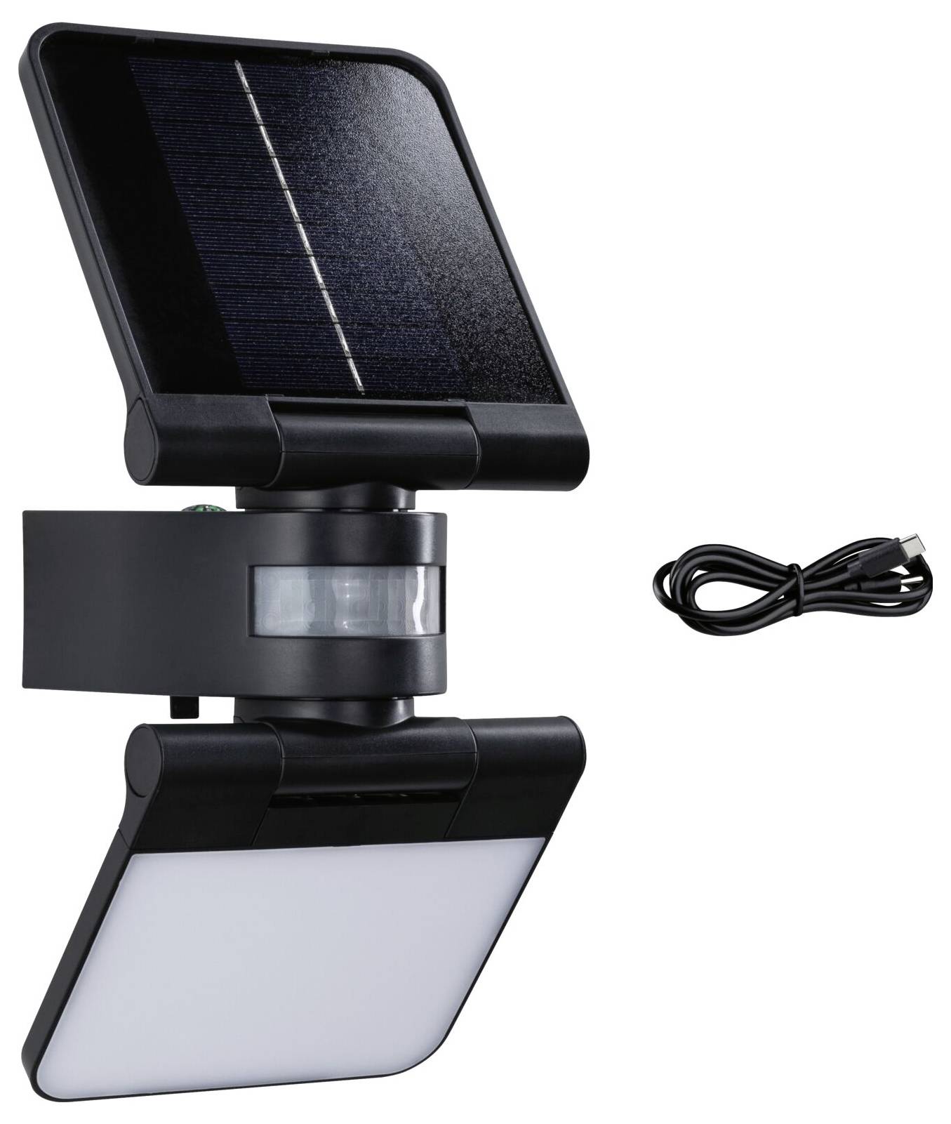 Ruchomy reflektor solarny z panelem słonecznym i przewodem. Odpowiedni do stosowania na zewnątrz, do oświetlenia i zapewnienia bezpieczeństwa.