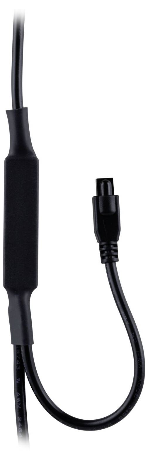 Czarny kabel z okrągłym złączem wskazuje na możliwość podłączenia, co jest typowe dla urządzeń elektronicznych.