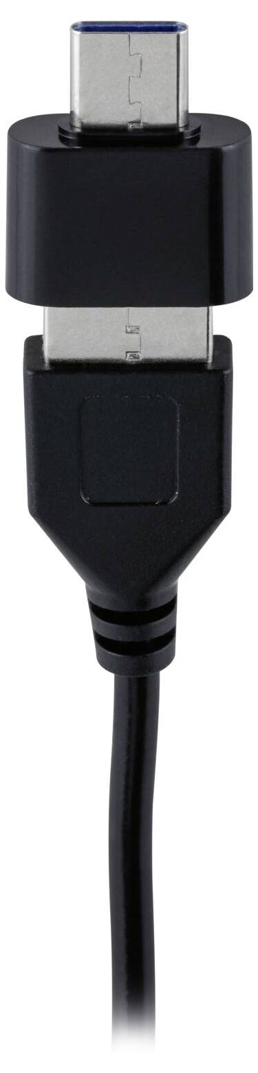 Czarny kabel USB z wtyczką USB-C na górnym końcu.