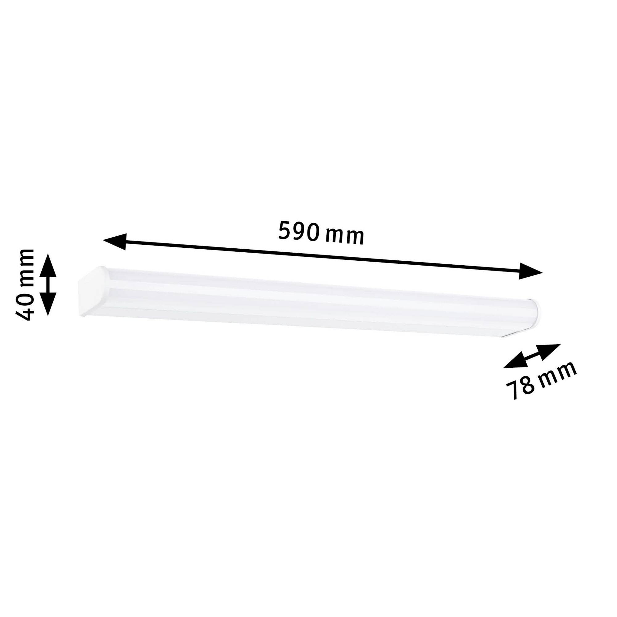 Listwa LED o wymiarach: 590 mm długości, 40 mm szerokości, 78 mm wysokości.