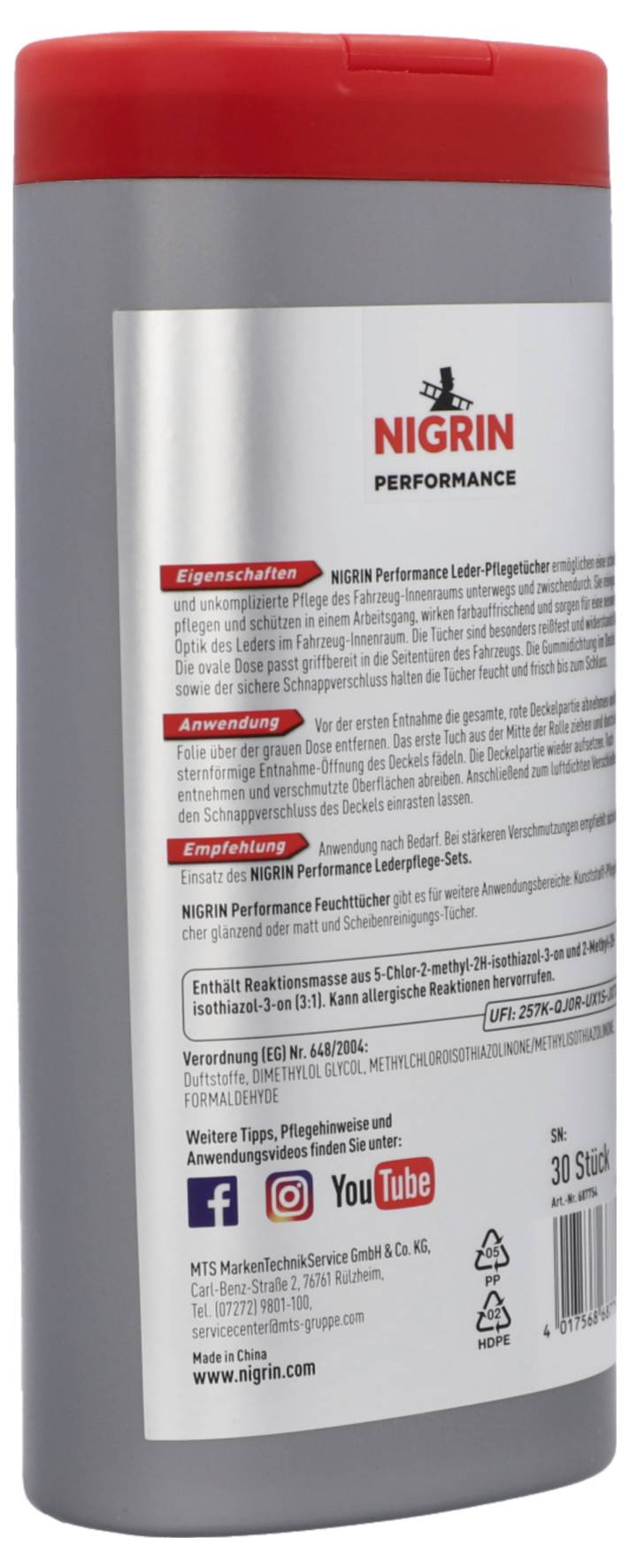 NIGRIN 687754 серветки для догляду за шкірою, 30 шт.