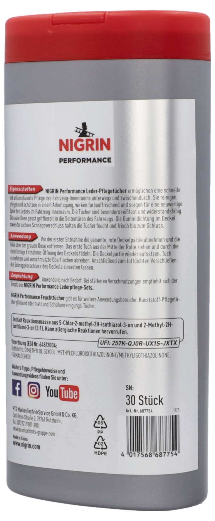 NIGRIN 687754 серветки для догляду за шкірою, 30 шт.