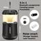 '3-w-1 głośnik Bluetooth, lampa kempingowa, powerbank. Waży 940 g, wysoki na 19,6 cm. Tekst: Podróżuj inteligentnie: Mniej bagażu, więcej komfortu.'
