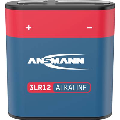 Niebiesko-czerwona bateria alkaliczna blokowa firmy Ansmann, oznaczona '3LR12'.