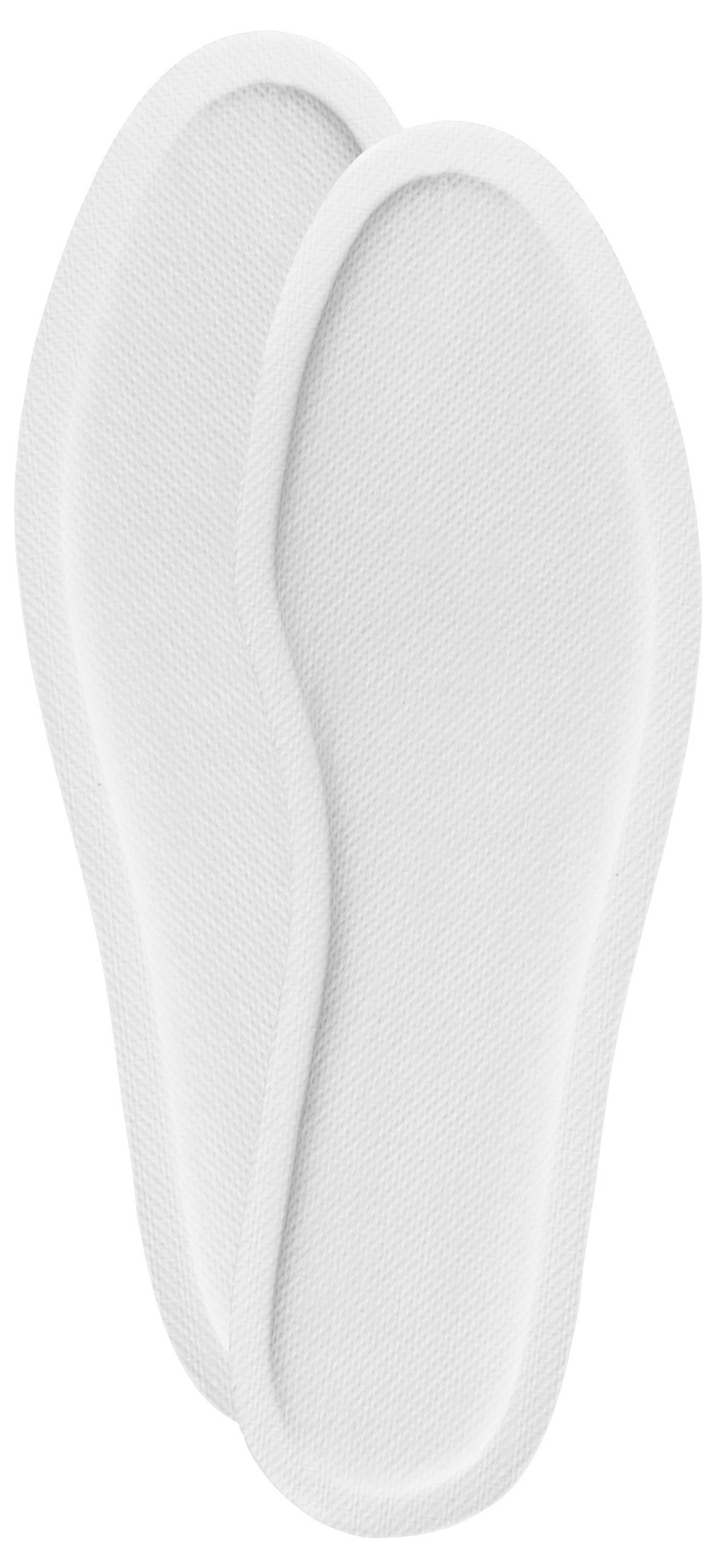 Białe wkładki do butów z teksturowaną powierzchnią, nachodzące na siebie.