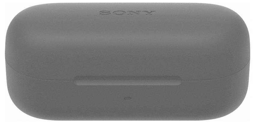 Czarna obudowa ładująca z napisem 'SONY', prawdopodobnie przeznaczona do bezprzewodowych słuchawek dousznych.