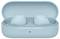 Bezprzewodowe słuchawki douszne w otwartym etui ładującym, w kolorze jasnoniebiskim.
