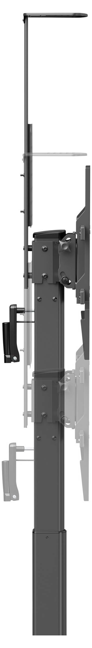 Widok z boku złożonej konstrukcji metalowej z elementami pionowymi i poziomymi; przeznaczenie nieokreślone.