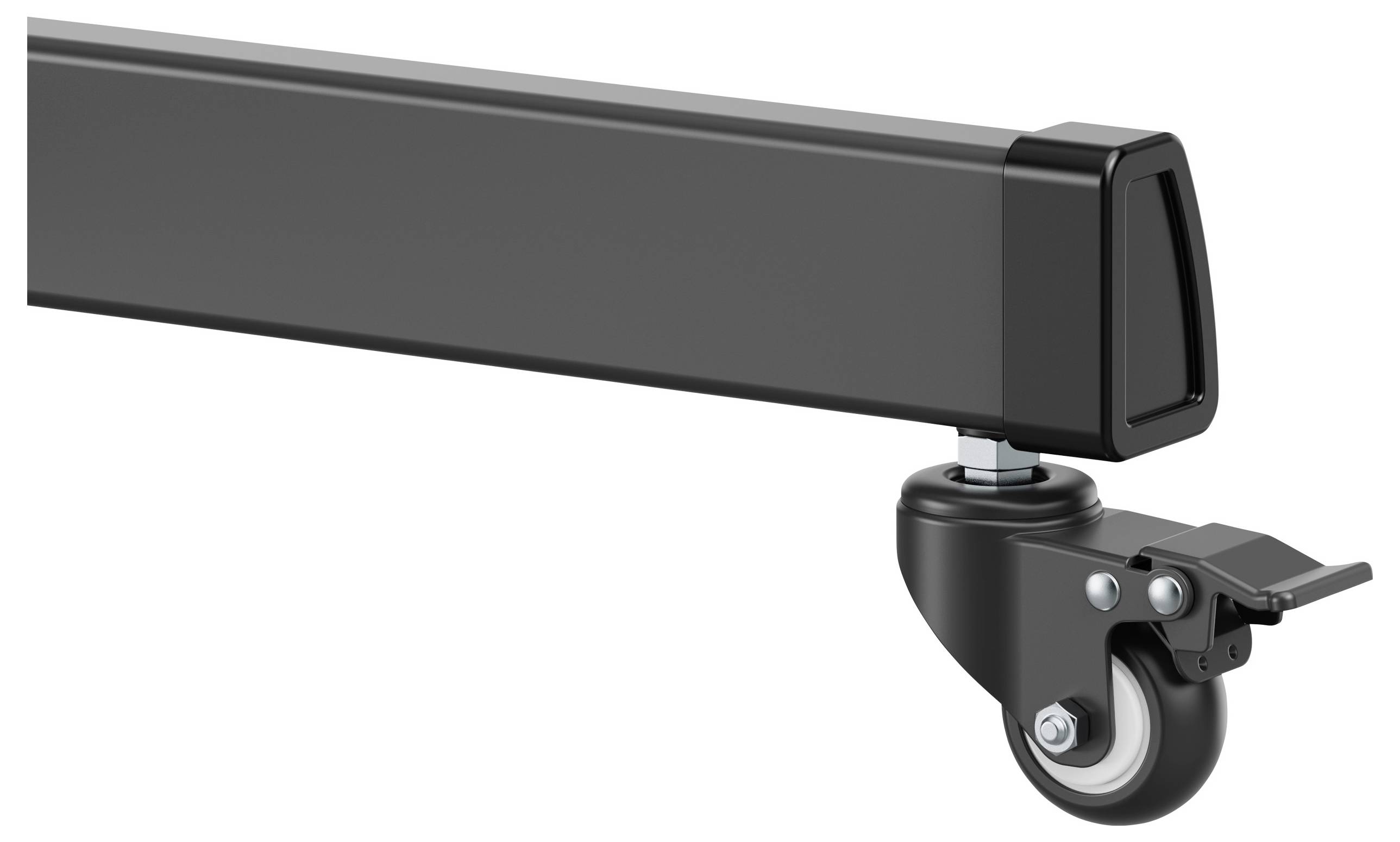 Czarna rolka meblowa z blokowanym kółkiem, odpowiednia do lekkiego transportu i zapewnienia stabilności we wnętrzach.