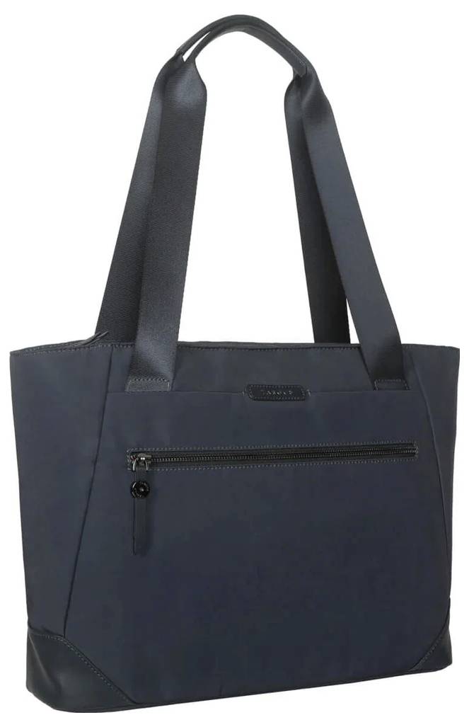Ciemnoniebieska torba z zamkiem błyskawicznym z przodu i dwoma długimi uchwytami. Sprawia wrażenie przestronnej i eleganckiej.