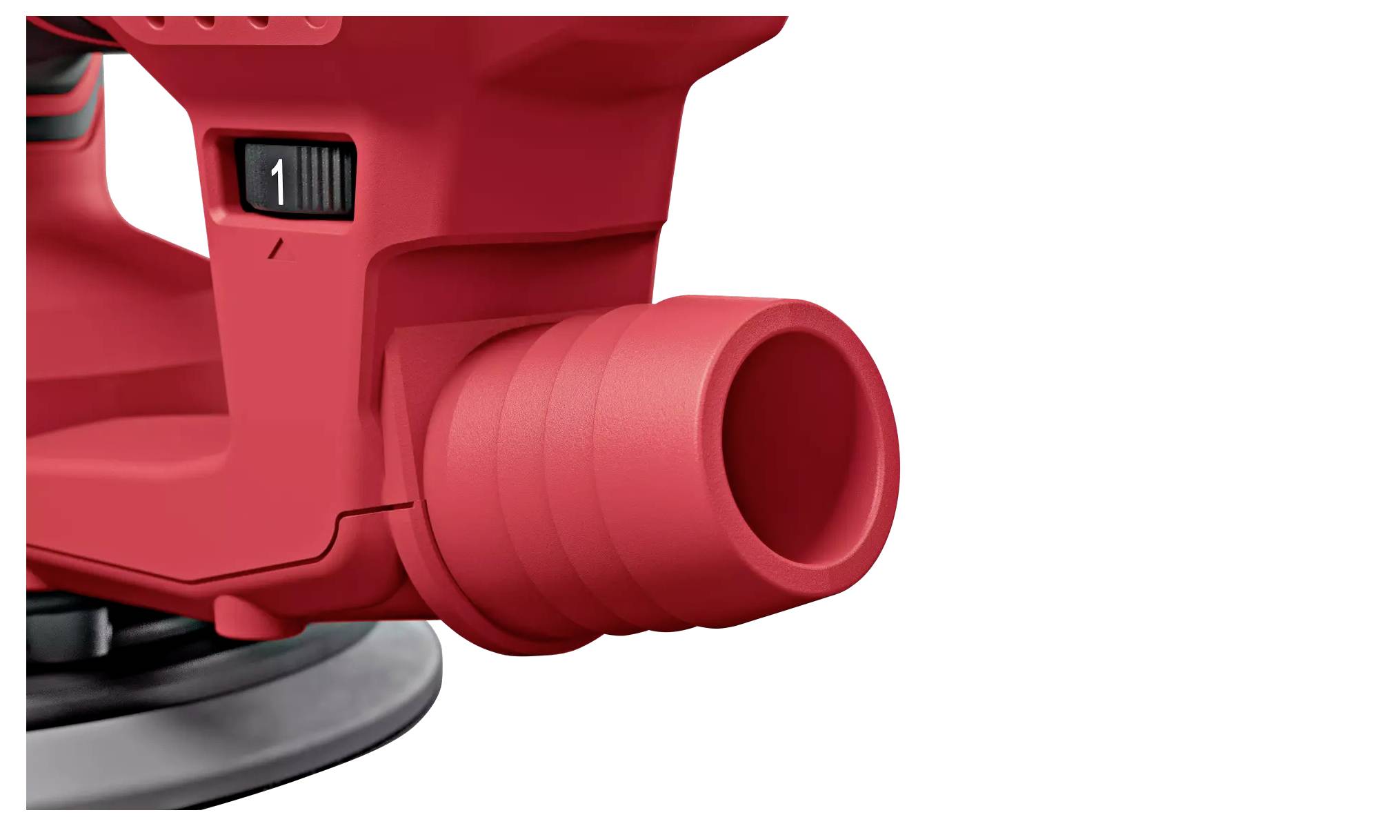 Zbliżenie czerwonego elektronarzędzia akumulatorowego z czarnym przełącznikiem z boku, wskazującym stan włączenia.