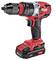 Wkrętak akumulatorowy w kolorze czerwonym i czarnym z akumulatorem Li-Ion 18V, uchwyt z gumową nakładką, wskaźnik momentu obrotowego na czarno-srebrnej głowicy.