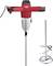 Czerwona elektryczna mieszarka z srebrną ręczną końcówką, odpowiednia do mieszania materiałów takich jak farba lub zaprawa.