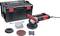 Zestaw szlifierki kątowej Flex z walizką, osłoną ochronną, tarczami ściernymi i akcesoriami. Idealny do prac szlifierskich i polerskich.