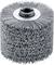 Szara szczotka szlifierska z włosiem, w kształcie cylindra, sfotografowana z bliska.