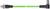 Zielony kabel z czarnymi złączami na obu końcach. Po lewej stronie wtyk okrągły, po prawej stronie wtyk kątowy.