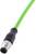 Zielony kabel z metalowym wtykiem, czteropinowym. Odpowiedni do zastosowań przemysłowych.