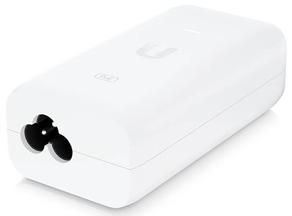 Biała ładowarka z dwoma gniazdami i dyskretnym logo na górnej powierzchni.