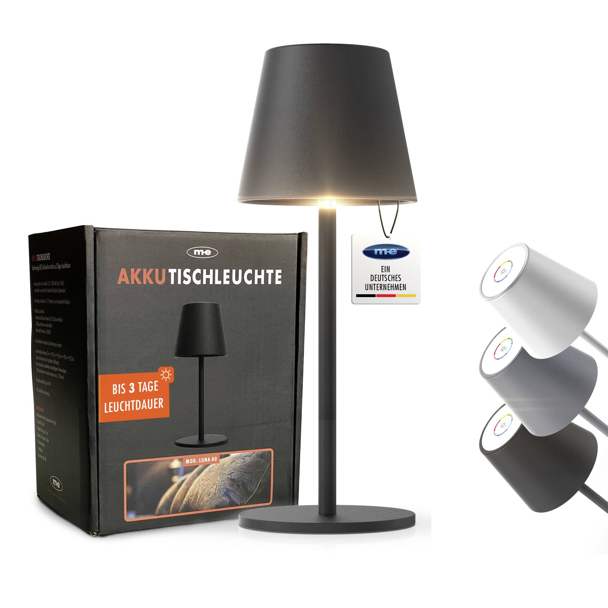 Акумуляторна настільна лампа m-e modern-electronics LUNA-80 S 41436 LED постійно вбудована 3 Вт чорна