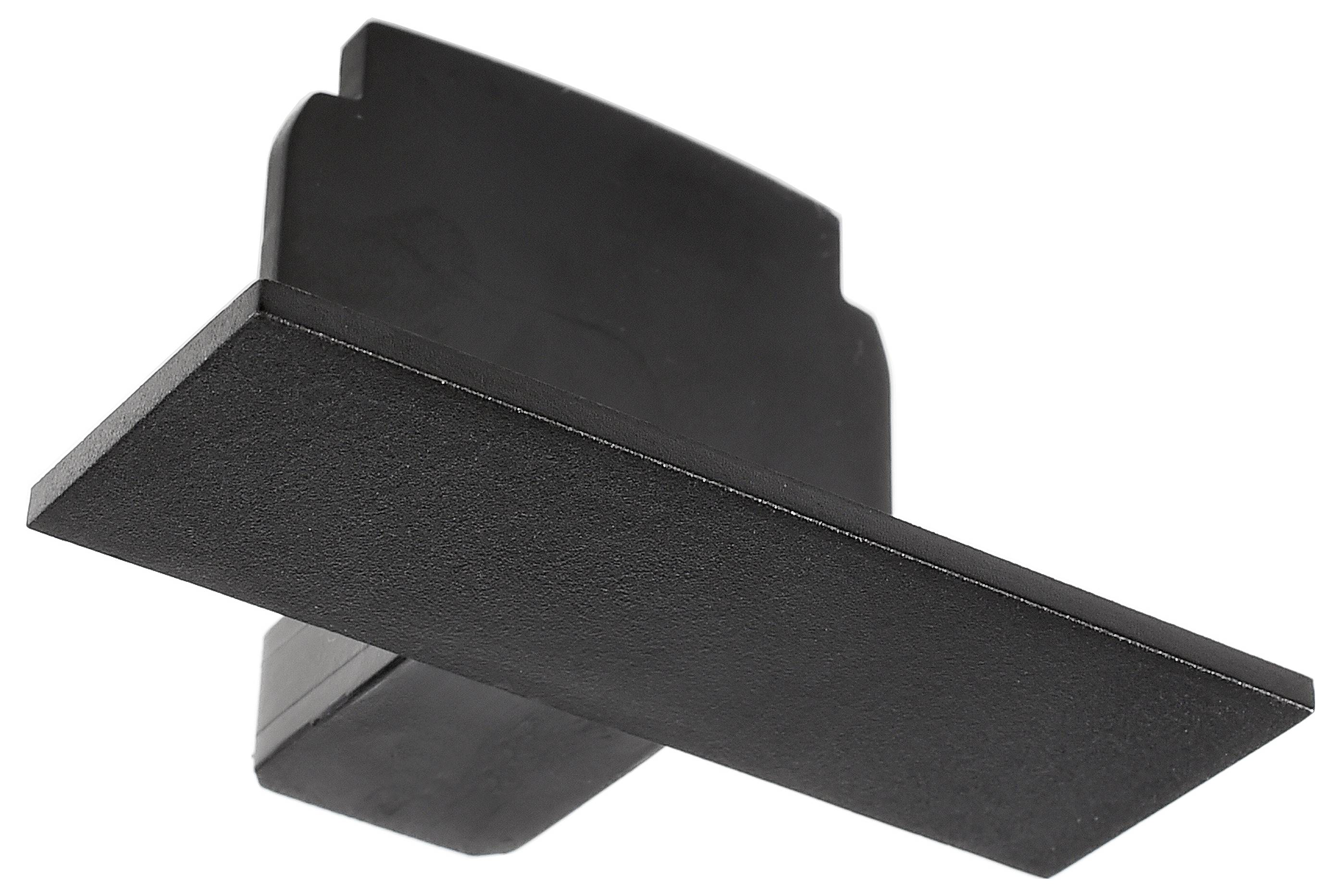 Czarny, prostokątny element metalowy widziany z boku, prawdopodobnie kątownik lub element mocujący.