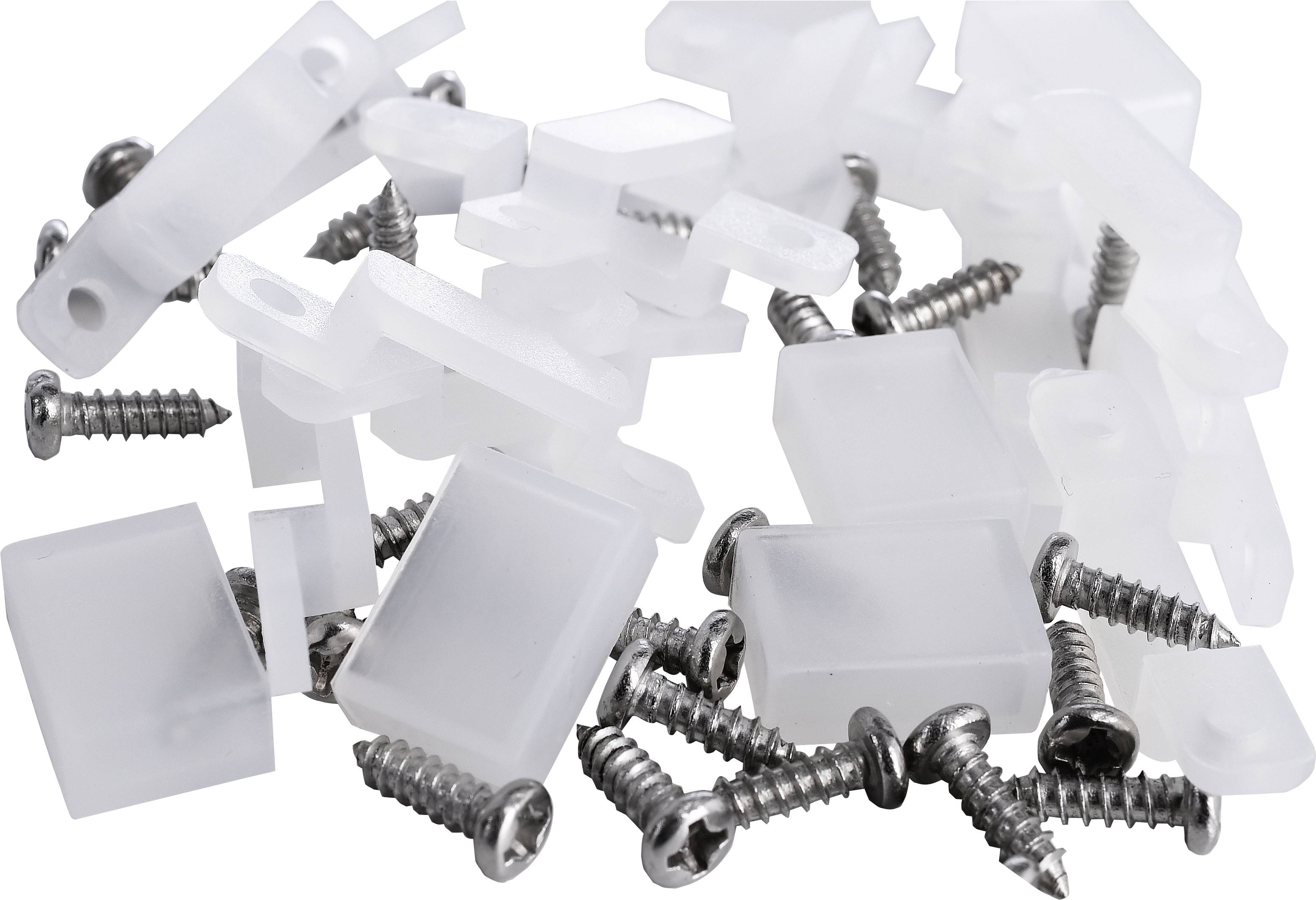 Mocowania plastikowe i śruby metalowe w jednym stosie. Są często używane podczas montażu mebli lub sprzętu elektronicznego.