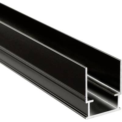 Czarna szyna mocująca z profilu aluminiowego w kształcie litery U, która może służyć do mocowania różnych elementów.