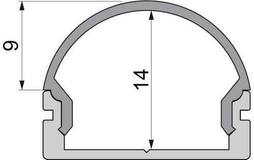 Przekrój poprzeczny profilu z zaokrągloną górną krawędzią. Wysokość 9 mm, szerokość 14 mm.