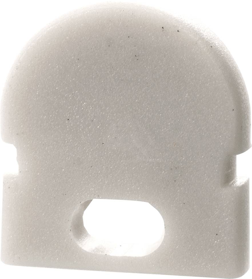 Biała, półokrągła część z tworzywa sztucznego z prostokątną podstawą i owalnym otworem pośrodku.