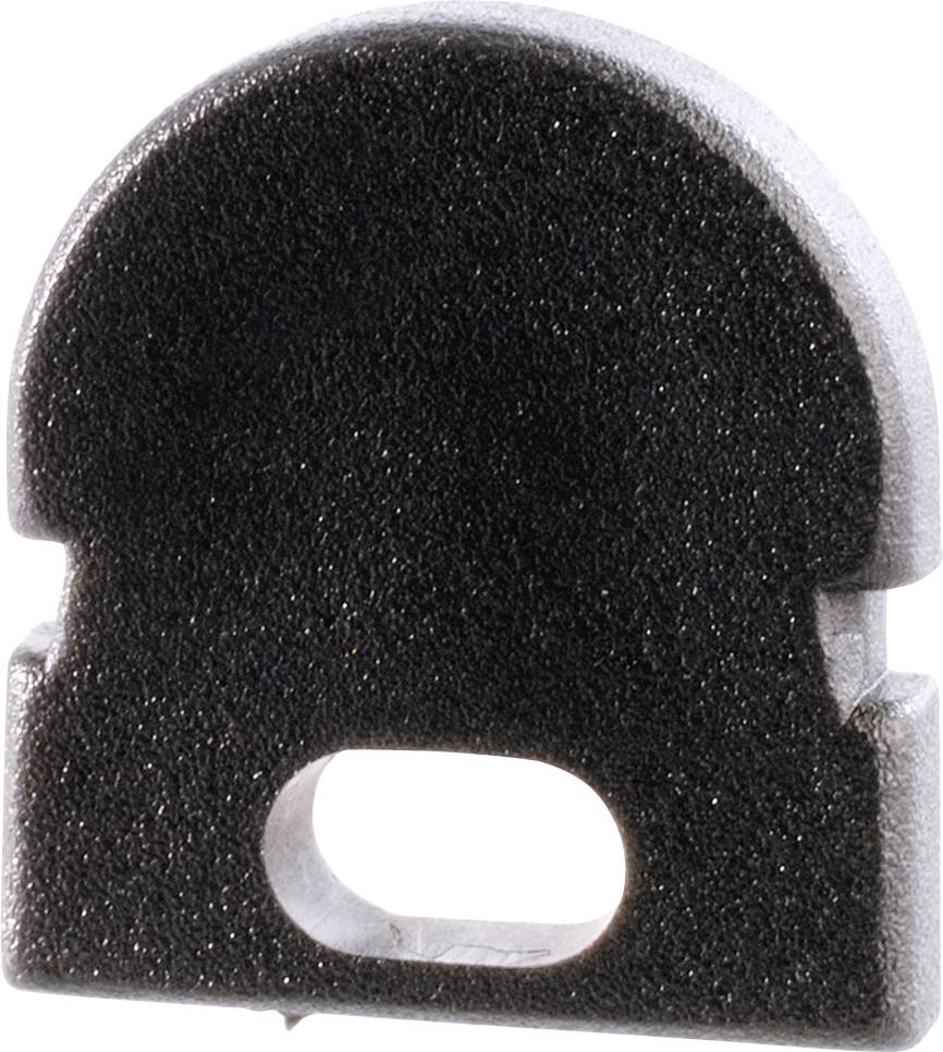 Czarny wkład z pianki z prostokątnym otworem bazowym i zaokrągloną górną powierzchnią, prawdopodobnie stanowiący część większego urządzenia.