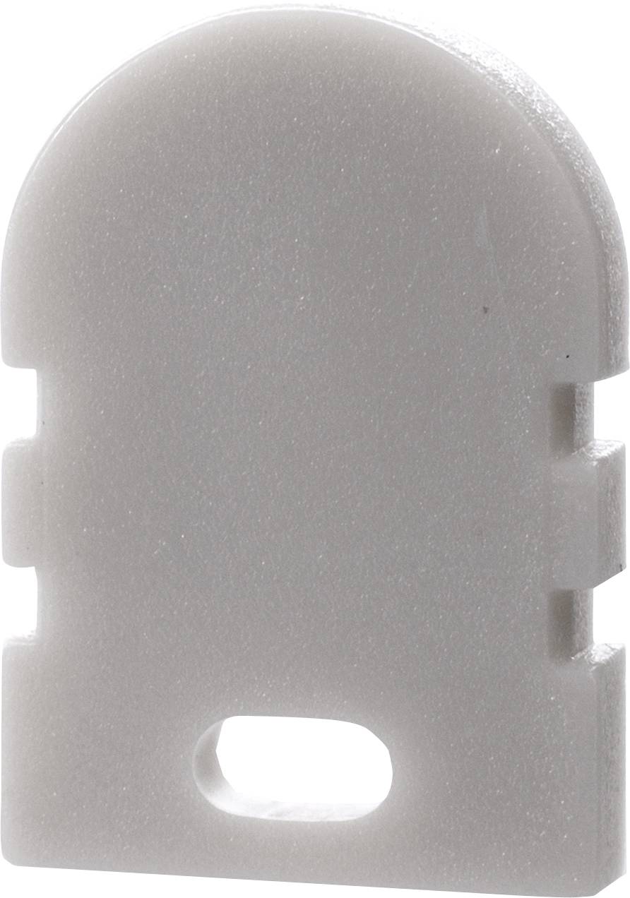 Szary, prostokątny element z tworzywa sztucznego z zaokrągloną górną powierzchnią i owalnym otworem u dołu.