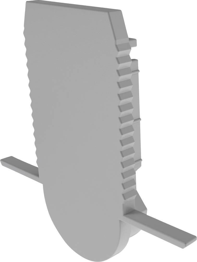 Szary, pionowy, płaski, prostokątny obiekt z postrzępionymi krawędziami i dwiema poziomymi podporami pośrodku.