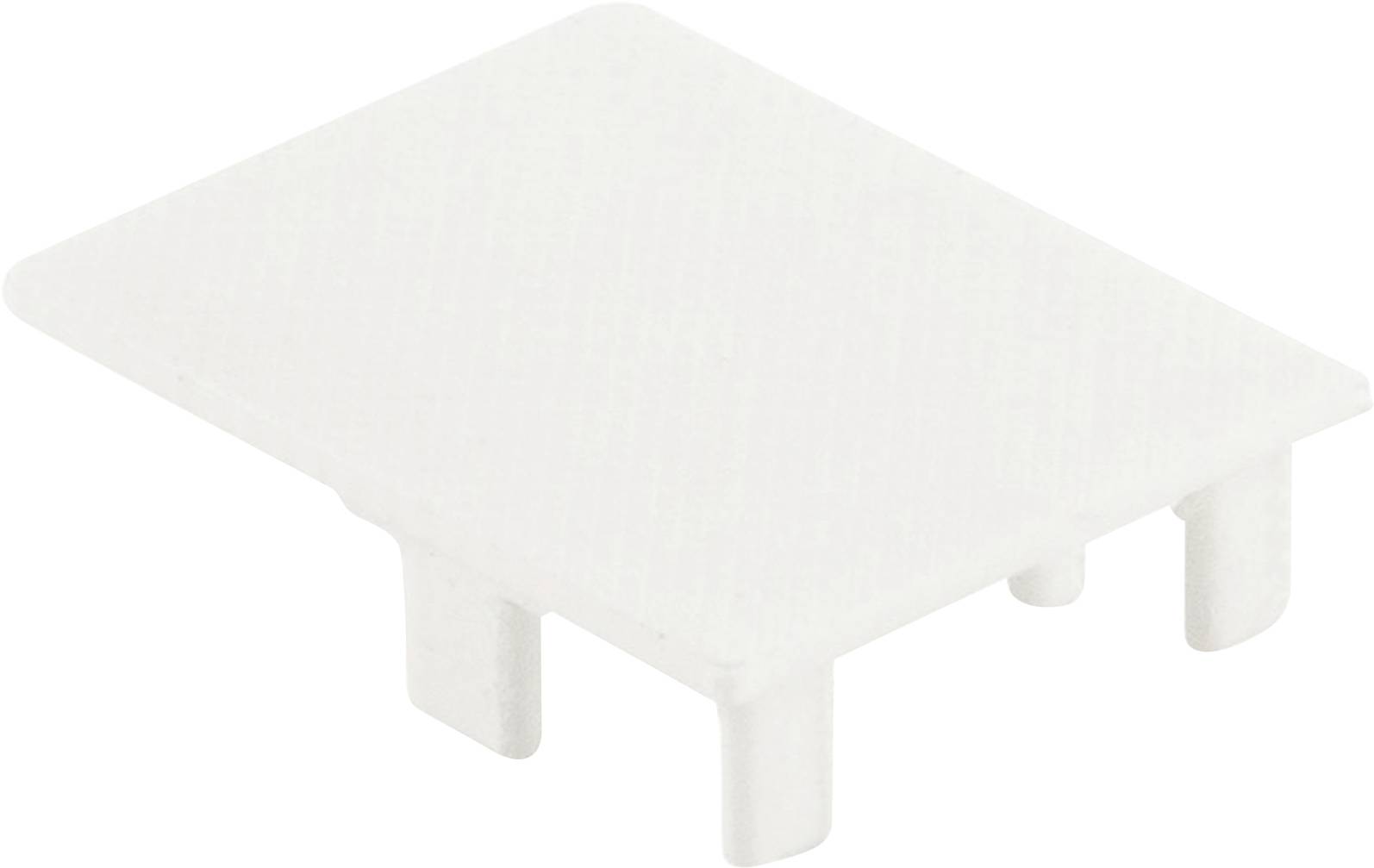 Biała, prostokątna osłona z tworzywa sztucznego z trzema pinami służącymi do montażu.