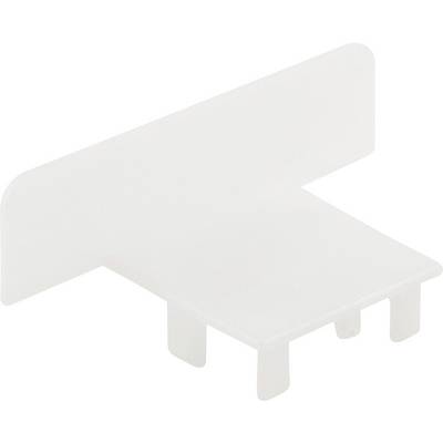 Biały, prostokątny plastikowy klips z trzema zaczepami mocującymi i gładką, wystającą powierzchnią skierowaną do góry.